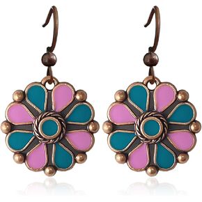 GPASTG البوهيمي خمر النحاس المينا زهرة استرخى إسقاط أقراط فريدة اليدوية العرقية القبلية الأزهار هوك القرط للنساء in Kuwait