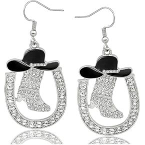 بلينغ راعية البقر التمهيد حدوة الأقراط للنساء راعية البقر حجر الراين المينا قبعة الغربية تتدلى الأقراط روديو كاوبوي التبعي للنساء البلد حفلة موسيقية ملابس المجوهرات هدية in Kuwait