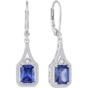 Emerald Cut Dangle Drop Earrings 925 Sterling Silver Halo Rectangular Leverback Earrings Birthstone Jewelry for Women in Kuwait