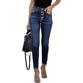Womens Skinny Jeans Retro high Waisted Jeans Light wash Button Fly Denim Trousers Sexy Lift Trendy Pants in Saudi Arabia
