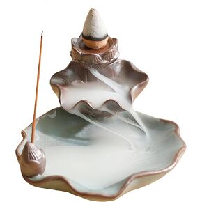 مبخرة الشلال، حامل البخور اللوتس الخلفي، مخاريط السيراميك، حامل البورسلين لديكور المنزل، والتأمل، واليوجا، والطقوس الروحية (أزرق فاتح) in Kuwait