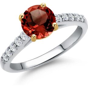 Gem Stone King 10K Two Tone Gold Gemstone Birthstone and White Lab Grown Diamond Engagement Ring For Women | Round 7MM and 1.7MM | Wedding Anniversary Promise Ring | Sizes 5, 6, 7, 8, 9 in Kuwait