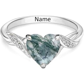 Natural Moss Agate Ring for Women Solid 925 Sterling Silver Green Moss Agate Engagement Ring, Custom Engraved Name Wedding Bands for Her in Kuwait