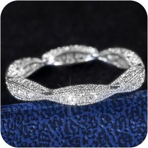 خاتم زفاف مويسانيتي مطلي بالذهب عيار 14 قيراط قابل للتكديس للنساء، خاتم حبل ملتوي لحفلات الزفاف من الفضة الإسترليني عيار 925 مطلي بالفضة عيار 925 in Kuwait