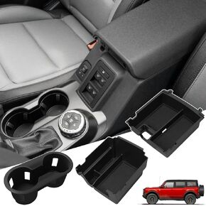 Center Console Organizer for 2025 2026 Ford Bronco 4 Door Accessories - Double Layer Armrest Storage Box Compartment & Center Console Cupholder Insert - (Only for Automatic Transmission & 4 Doors) in Kuwait