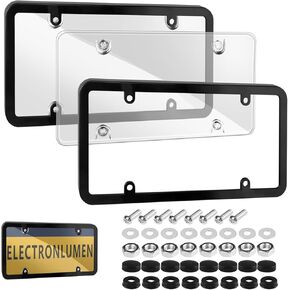 2 Pack License Plate Covers Frames, Rust-Proof Car License Plates Shields Holder with Screws & Caps, Transparent Front/Rear License Plate Shields, Clear License Plate Protector for US Standard Cars in Saudi Arabia