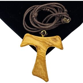 Amazing Saints Olive Wood Tau Cross Necklace with Black Gift Bag in Kuwait