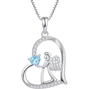 FJ Heart Guardian Angel Necklace 925 Sterling Silver Angel Wing Pendant Birthstone Jewelry for Women in Kuwait