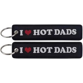 I Love Hot Dads Heart Phrase Funny Joke Humor DILF DILFs Dad Father Fathers Keychain Key Tag Chain Fob Ring in Kuwait