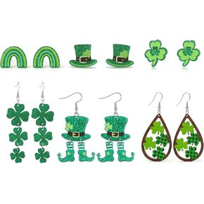 أقراط عيد القديس باتريك الأيرلندية اللامعة باللون الأخضر شامروك البرسيم أقراط للنساء من الأكريليك الخشبي لعيد القديس باتريك إكسسوارات أقراط الحظ الجيد 6 قطع in Kuwait