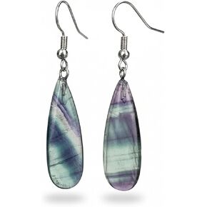 Crystal Earrings, Natural Teardrop Shape Fluorite Sunstone Tiger Eye Earrings, Handmade Healing Gemstone Dangle Earrings for Women in Kuwait