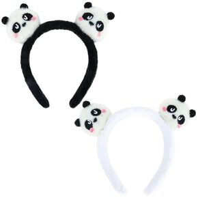 Panda Headbands Fluffy Animal Ears Headband Adult 2PCS Cute Headbands for women Black White headband for Washing Face Panda Costume Accessories for Theme Party Christmas Cosplay in Kuwait