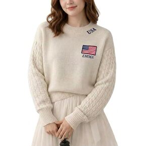 Custom Embroidered Sweater for Women, Personalized USA Flag & Name Design, Customizable Color & Size, Soft Knit Sweatshirt for Mom, Grandma, Girlfriend, Ideal Gift for Special Occasions in Kuwait
