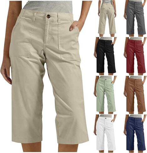 Capri Pants for Women - with Pockets Cargo Denim Knee Length Lightweight Outdoor Hiking Summer Clothing Womens Wear in Saudi Arabia