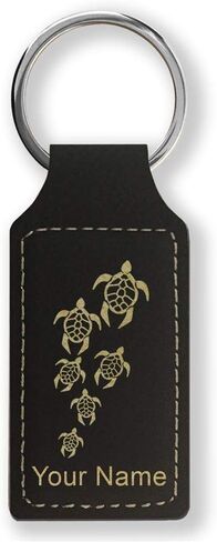 LaserGram Rectangle Keychain, Sea Turtle Family, Personalized Engraving Included in Saudi Arabia
