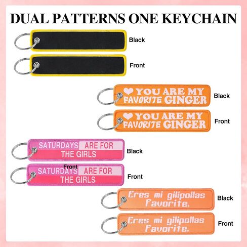 GTOTd Saturday Are for The Girls Funny Embroidered Keychain（4 Pack） Gifts Merch Supplies Key JDM Jet Tag Double Sided with Key Ring for Purse Charm Motorcycle Scooter Car Accessories in Kuwait
