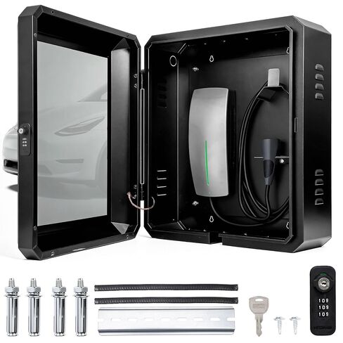 صندوق خارجي عالمي لشاحن EV، صندوق قفل متعدد مدخل الكابلات، متوافق مع طراز Tesla Y/3/S/X، غلاف مقاوم للطقس ومضاد للسرقة - يناسب معظم شواحن EV in Kuwait