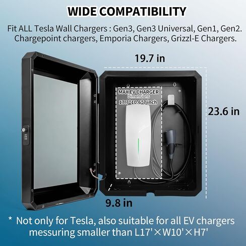 صندوق خارجي عالمي لشاحن EV، صندوق قفل متعدد مدخل الكابلات، متوافق مع طراز Tesla Y/3/S/X، غلاف مقاوم للطقس ومضاد للسرقة - يناسب معظم شواحن EV in Kuwait