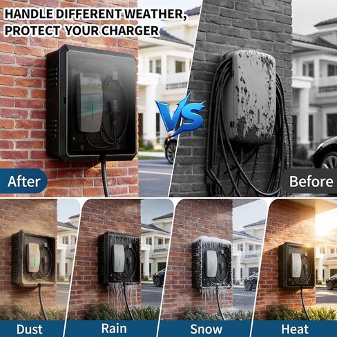 صندوق خارجي عالمي لشاحن EV، صندوق قفل متعدد مدخل الكابلات، متوافق مع طراز Tesla Y/3/S/X، غلاف مقاوم للطقس ومضاد للسرقة - يناسب معظم شواحن EV in Kuwait