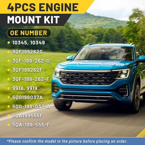 4Pcs Engine Transmission Mount Kit Fit for Volkswagen 2018-2023 Atlas, 2020-2023 Atlas Cross Sport, 2019 2022 Teramont V6 3.6L - Replace 3QF199262G 5Q0198037A 5QA199555F 10345 9918 9919 10349 in Kuwait