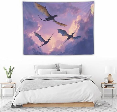 CLiqr Tapestry Colorful Sky Dragons Family Wall Hanging Aesthetic Decoration For Bedroom Living Room Wall Art Tapestries 30"x40" in Kuwait