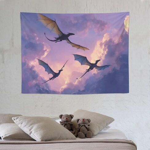 CLiqr Tapestry Colorful Sky Dragons Family Wall Hanging Aesthetic Decoration For Bedroom Living Room Wall Art Tapestries 30"x40" in Kuwait