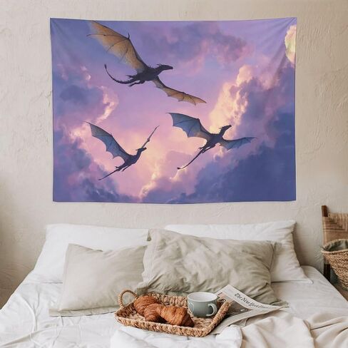 CLiqr Tapestry Colorful Sky Dragons Family Wall Hanging Aesthetic Decoration For Bedroom Living Room Wall Art Tapestries 30"x40" in Kuwait