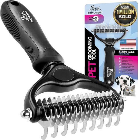 اربط فرشاة Deseshedding الخاصة بك - Rake Undercoat على الوجهين للكلاب والقطط - تمشيط المقطوع وأداة التخفيف من أجل الاستمالة ، واسعة إضافية in Kuwait