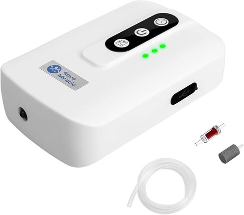 AquaMiracle Lithium Battery Powered Portable Aquarium Air Pump for Fish Tank, USB Rechargeable Aquarium Bubbler Aerator for Outdoor Fishing, Power Outages and Emergency in Kuwait