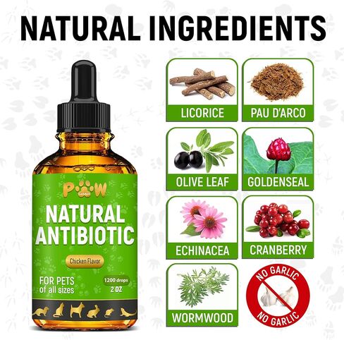 المضادات الحيوية للكلاب مع نكهة الدجاج | المضادات الحيوية сat للعدوى ، العدوى ، الحساسية ، سيلان الأنف | دعم الجهاز الهضمي | سلالات وأعمار مختلفة | Pau d'Arco + التوت البري في التكوين | 2 أوقية in Kuwait