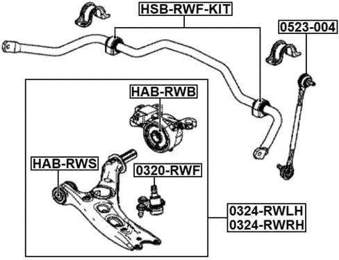 طقم بوش قضيب التثبيت الأمامي D13 فبراير HSB-RWF-KIT OEM 51300-TLA-A52 in Kuwait