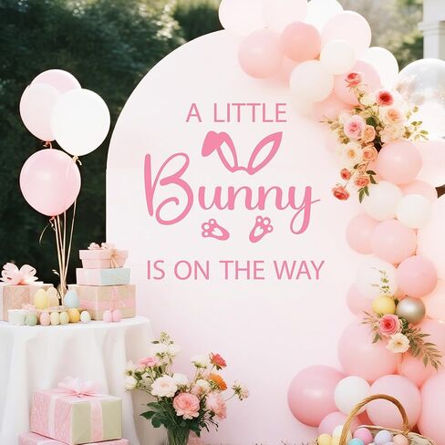 A Little Bunny is On The Way Decal Baby Shower Party Balloon Arch Sticker Easter Themed Gender Reveal Party Decor Sign Pink in Kuwait