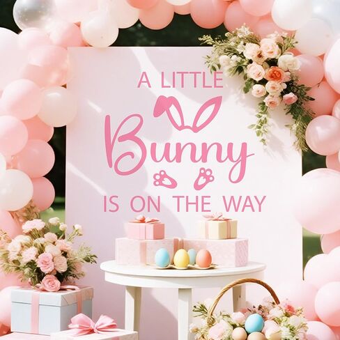 A Little Bunny is On The Way Decal Baby Shower Party Balloon Arch Sticker Easter Themed Gender Reveal Party Decor Sign Pink in Kuwait