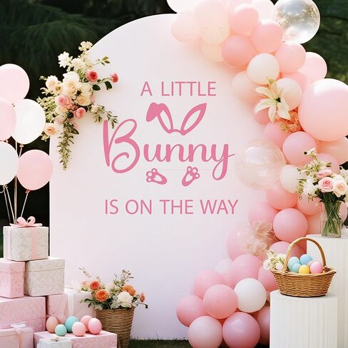 A Little Bunny is On The Way Decal Baby Shower Party Balloon Arch Sticker Easter Themed Gender Reveal Party Decor Sign Pink in Kuwait