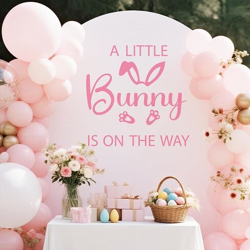 A Little Bunny is On The Way Decal Baby Shower Party Balloon Arch Sticker Easter Themed Gender Reveal Party Decor Sign Pink in Kuwait