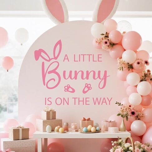 A Little Bunny is On The Way Decal Baby Shower Party Balloon Arch Sticker Easter Themed Gender Reveal Party Decor Sign Pink in Kuwait
