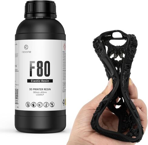 RESIONE 3D Printer Resin, F80 Elastic Resin 405nm UV-Curing Resin with High Elongation at Break High Resilience Photopolymer Resin for LCD DLP MSLA 3D Printing (Black, 500g) in Kuwait