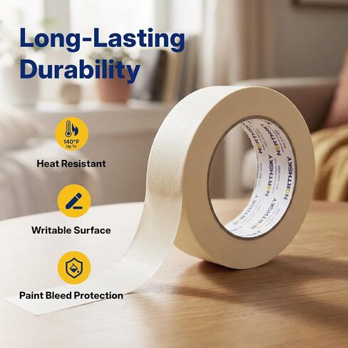NORTHSKY Masking Tape, Pack of 6 Rolls, 3" x 60 yds for General Purpose Use (360 Total Yards) in Kuwait