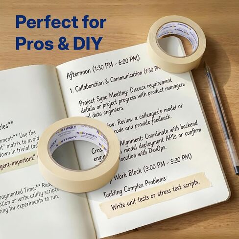 NORTHSKY Masking Tape, Pack of 6 Rolls, 3" x 60 yds for General Purpose Use (360 Total Yards) in Kuwait