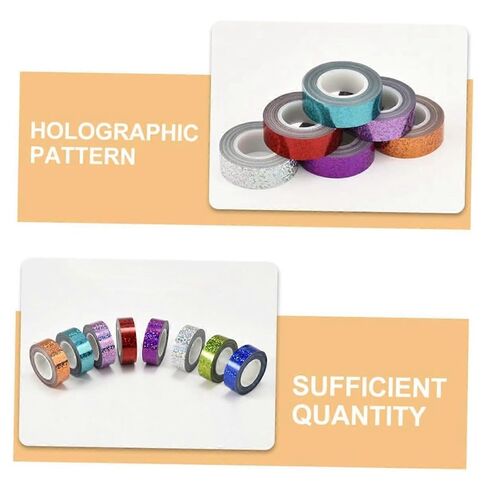 8 لفات من شريط المنشور اللامع اللامع ثلاثي الأبعاد وشريط واشي لتغليف الهدايا، صناعة يدوية، مجلات رصاصة، سجل القصاصات، اللوازم المدرسية، ديكورات الحفلات بتصميمات ملونة in Kuwait