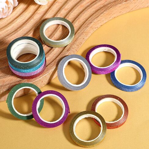 24 Rolls Glitter Washi Tape, 5mm Thin Colored Masking Tape Set Washi Tapes Set Metallic Foil Sparkly Decorative Craft Tapes, Metallic Foil Glitter Decorative Crafttape for Journal DIY Crafts Book in Kuwait