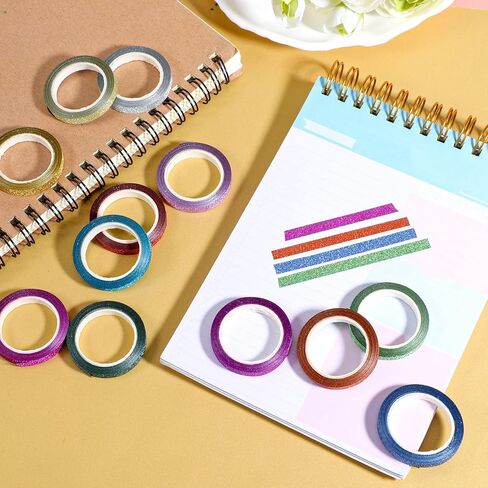 24 Rolls Glitter Washi Tape, 5mm Thin Colored Masking Tape Set Washi Tapes Set Metallic Foil Sparkly Decorative Craft Tapes, Metallic Foil Glitter Decorative Crafttape for Journal DIY Crafts Book in Kuwait