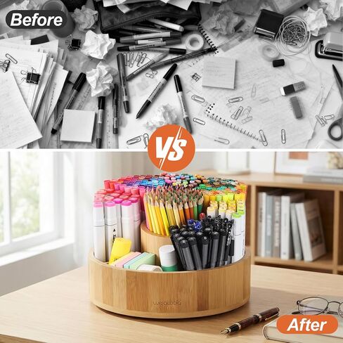 منظم مكتب من الخيزران الدوار، علبة صامتة تدور بزاوية 360 درجة، علبة مستلزمات فنية مكونة من 10 أقسام تحمل أكثر من 140 علامة، وأكثر من 750 قلم رصاص للمكتب المنزلي، والفصول الدراسية، وهدية عيد ميلاد، مقاس كبير 25.4 سم in Kuwait