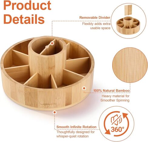 منظم مكتب من الخيزران الدوار، علبة صامتة تدور بزاوية 360 درجة، علبة مستلزمات فنية مكونة من 10 أقسام تحمل أكثر من 140 علامة، وأكثر من 750 قلم رصاص للمكتب المنزلي، والفصول الدراسية، وهدية عيد ميلاد، مقاس كبير 25.4 سم in Kuwait