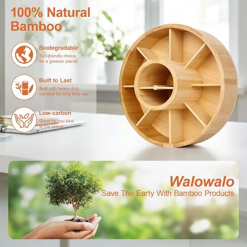 منظم مكتب من الخيزران الدوار، علبة صامتة تدور بزاوية 360 درجة، علبة مستلزمات فنية مكونة من 10 أقسام تحمل أكثر من 140 علامة، وأكثر من 750 قلم رصاص للمكتب المنزلي، والفصول الدراسية، وهدية عيد ميلاد، مقاس كبير 25.4 سم in Kuwait