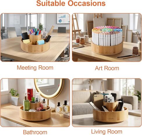 منظم مكتب من الخيزران الدوار، علبة صامتة تدور بزاوية 360 درجة، علبة مستلزمات فنية مكونة من 10 أقسام تحمل أكثر من 140 علامة، وأكثر من 750 قلم رصاص للمكتب المنزلي، والفصول الدراسية، وهدية عيد ميلاد، مقاس كبير 25.4 سم in Kuwait