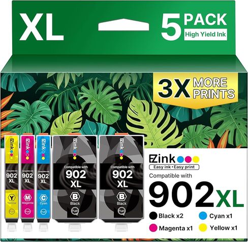 خراطيش حبر E-Z متوافقة مع 902XL 902 لطابعات HP بديلة لحبر HP 902XL حزمة كومبو باللون الأسود واللون (5 عبوات) لطابعة Officejet Pro 6978 6968 6960 6970 Officejet 6951 6954 6956 6958 in Saudi Arabia