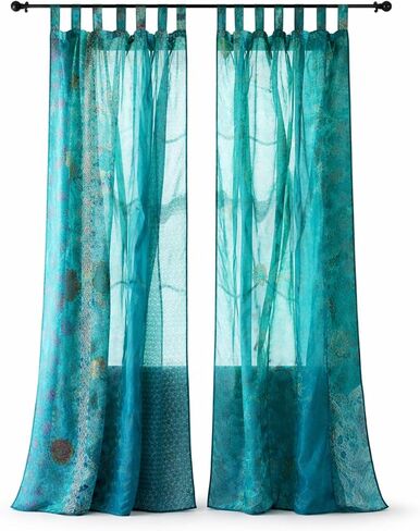 Home Decorative Silk Sari Curtains Unique Patchwork Design Light Filtering Window Panels for Living Room and Bedroom 84-inch Length (Pink) in Saudi Arabia