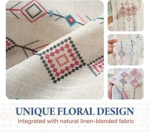 ستائر MEETSKY Boho لغرفة النوم وغرفة المعيشة بطول 84 بوصة من مزيج الكتان المنقوش المطبوع لتصفية الضوء ستائر بوهيمية غربية للمزرعة الريفية وعلامة التبويب الخلفية، لوحتان، بعرض 50 بوصة in Kuwait