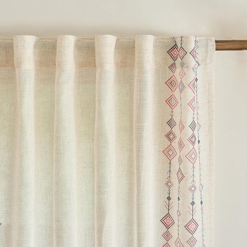 ستائر MEETSKY Boho لغرفة النوم وغرفة المعيشة بطول 84 بوصة من مزيج الكتان المنقوش المطبوع لتصفية الضوء ستائر بوهيمية غربية للمزرعة الريفية وعلامة التبويب الخلفية، لوحتان، بعرض 50 بوصة in Kuwait